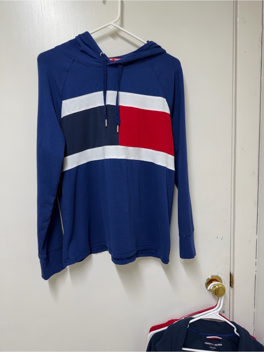 Tommy Hilfiger Blue Navy Red White Colorblock Hoodie Sweatshirt